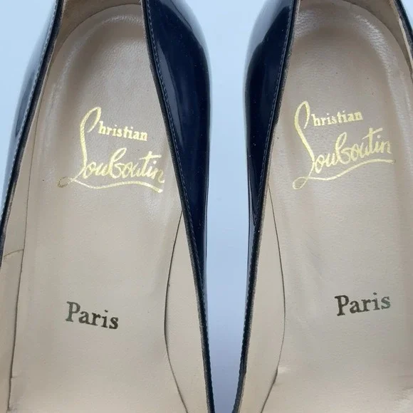 Christian Louboutin Vero Cuoio Leather Black CrissCross Toe Suede Covered 38.5